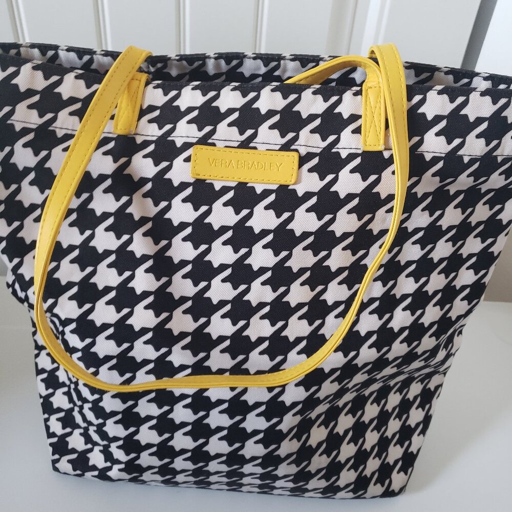 Vintage Vera Bradley Black and White Houndstooth tote with yellow accents